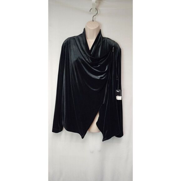 Simply Vera Wang Asymmetrical Velvet Drapey Jacket Coat Black Plus Size XXL - Picture 3 of 7